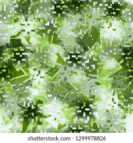 Seamless camouflage. The front layer is pixel.
The background consists of angular curved figures. Editable.