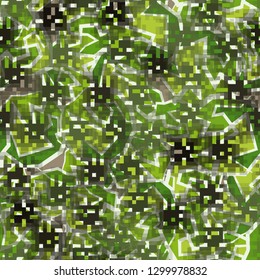 Seamless camouflage. The front layer is pixel.
The background consists of angular curved figures. Editable.