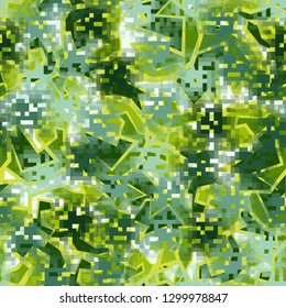 Seamless camouflage. The front layer is pixel.
The background consists of angular curved figures. Editable.