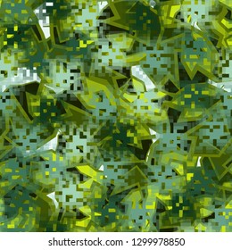Seamless camouflage. The front layer is pixel.
The background consists of angular curved figures. Editable.