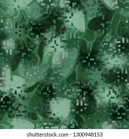 Seamless camouflage. The front layer is pixel.
The background consists of spots with soft contours. Editable.