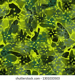 Seamless camouflage. The front layer is pixel.
The background consists of irregular spots with smooth outlines. Editable.