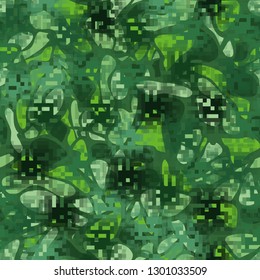Seamless camouflage. The front layer is pixel.
The background consists of irregular spots with smooth outlines. Editable.