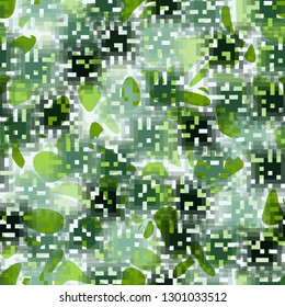 Seamless camouflage. The front layer is pixel.
The background consists of irregular spots with smooth outlines. Editable.