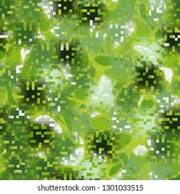 Seamless camouflage. The front layer is pixel.
The background consists of irregular spots with smooth outlines. Editable.