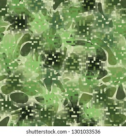 Seamless camouflage. The front layer is pixel.
The background consists of irregular spots with smooth outlines. Editable.