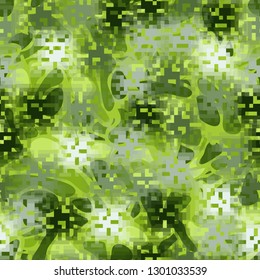 Seamless camouflage. The front layer is pixel.
The background consists of irregular spots with smooth outlines. Editable.