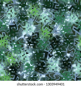 Seamless camouflage. The front layer is pixel.
The background consists of angular curves figures. Editable.