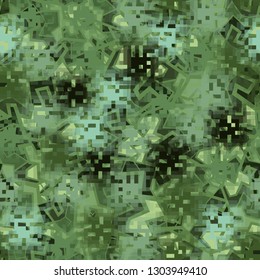 Seamless camouflage. The front layer is pixel.
The background consists of angular curves figures. Editable.