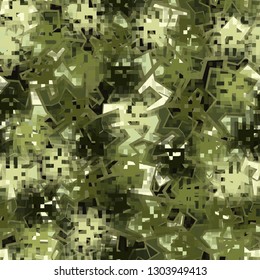 Seamless camouflage. The front layer is pixel.
The background consists of angular curves figures. Editable.