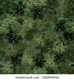 Seamless camouflage. The front layer is pixel.
The background consists of angular curves figures. Editable.
