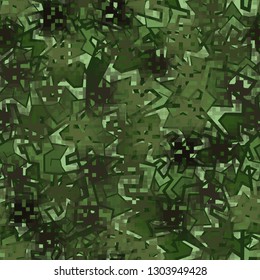 Seamless camouflage. The front layer is pixel.
The background consists of angular curves figures. Editable.