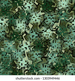 Seamless camouflage. The front layer is pixel.
The background consists of angular curves figures. Editable.