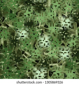 Seamless camouflage. The front layer is pixel.
The background consists of chaos of acute abstract elements. Editable.