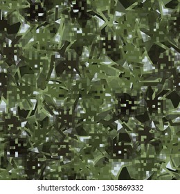 Seamless camouflage. The front layer is pixel.
The background consists of chaos of acute abstract elements. Editable.