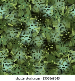 Seamless camouflage. The front layer is pixel.
The background consists of chaos of acute abstract elements. Editable.