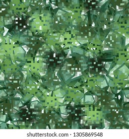Seamless camouflage. The front layer is pixel.
The background consists of chaos of acute abstract elements. Editable.