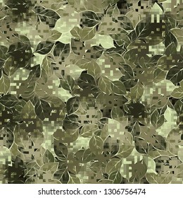 Seamless camouflage. The front layer is pixel.
The background consists of chaos of leaves. Editable.