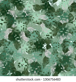 Seamless camouflage. The front layer is pixel.
The background consists of chaos of leaves. Editable.