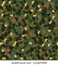 Seamless camouflage in Green and Brown khaki pattern. Polygonal mosaic series for your design. Vector