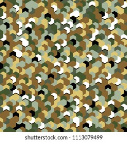 Seamless camouflage in Green and Brown khaki pattern with breakage. Polygonal mosaic series for your design. Vector