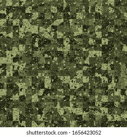 Seamless camouflage of green jungle colors. Broken pixels. Fashionable texture.