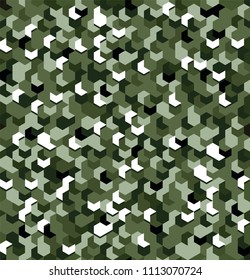 Seamless camouflage in Green pattern with breakage. Polygonal mosaic series for your design. Vector