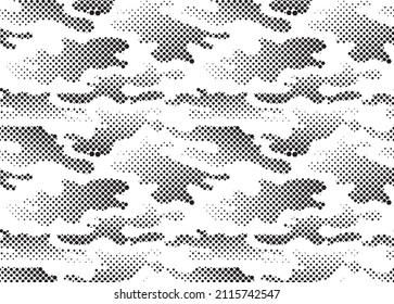 Seamless Camouflage Halftone Abstract Pattern, Military Camouflage Repeat Pattern Design For Army Background, Printing Clothes, Fabrics, Sport Jersey Texture, Wallpaper And Wrapping Paper Print