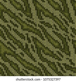 Seamless camouflage knitting background, vector pattern as a fabric texture in green hues