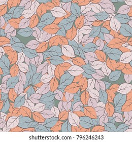 Seamless camouflage made from multi-colored leaves. Fashionable drawing.
