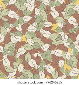 Seamless camouflage made from multi-colored leaves. Fashionable drawing.