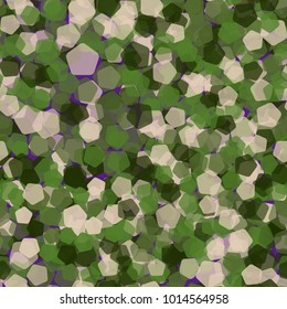 Seamless camouflage made of semi-transparent multicolored rounded pentagons.