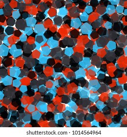 Seamless camouflage made of semi-transparent multicolored rounded pentagons.