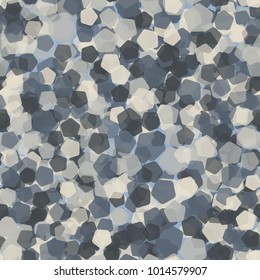 Seamless camouflage made of semi-transparent multicolored rounded pentagons.