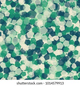 Seamless camouflage made of semi-transparent multicolored rounded pentagons.