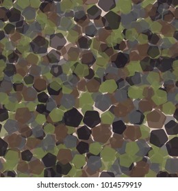 Seamless camouflage made of semi-transparent multicolored rounded pentagons.