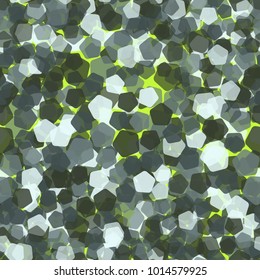 Seamless camouflage made of semi-transparent multicolored rounded pentagons.