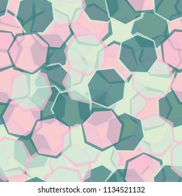 Seamless camouflage made up of translucent heptagons. Editable pattern. 