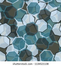 Seamless camouflage made up of translucent heptagons. Editable pattern. 
