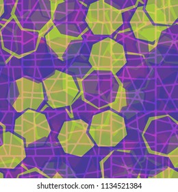 Seamless camouflage made up of translucent heptagons. Editable pattern.  The picture is covered with a network of divided squares.