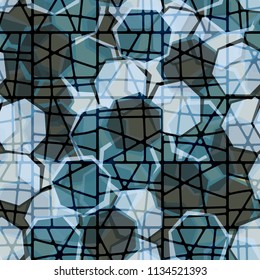 Seamless camouflage made up of translucent heptagons. Editable pattern.  The picture is covered with a network of divided squares.