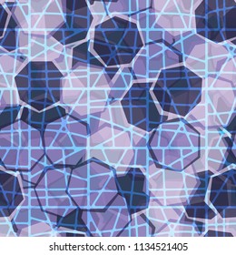 Seamless camouflage made up of translucent heptagons. Editable pattern.  The picture is covered with a network of divided squares.