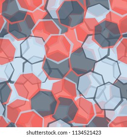 Seamless camouflage made up of translucent heptagons. Editable pattern. 