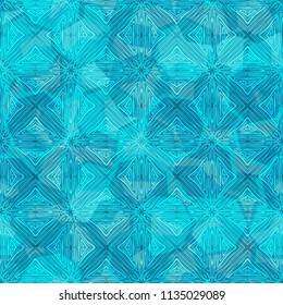 Seamless camouflage made up of translucent heptagons. Editable pattern. Above the pattern is a texture consisting of squares having a pattern similar to a wood cut.