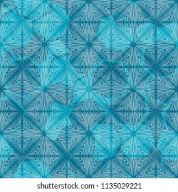 Seamless camouflage made up of translucent heptagons. Editable pattern. Above the picture is a texture composed of squares, which consist of curved lines.