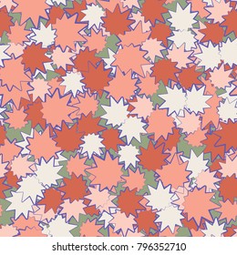 Seamless camouflage. Multibeam oblique stars like leaves are scattered chaotically across the field.