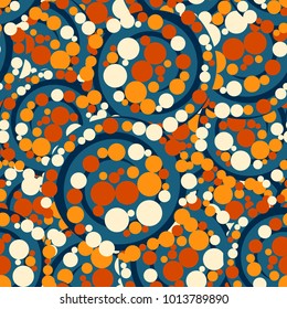 Seamless camouflage from multi-colored large spirals and small circles.