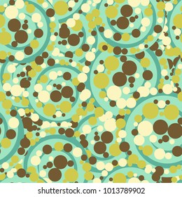 Seamless camouflage from multi-colored large spirals and small circles.