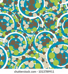 Seamless camouflage from multi-colored large spirals and small circles.