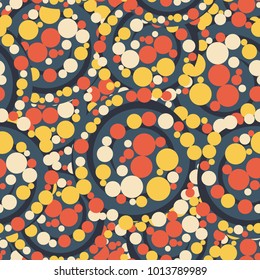 Seamless camouflage from multi-colored large spirals and small circles.